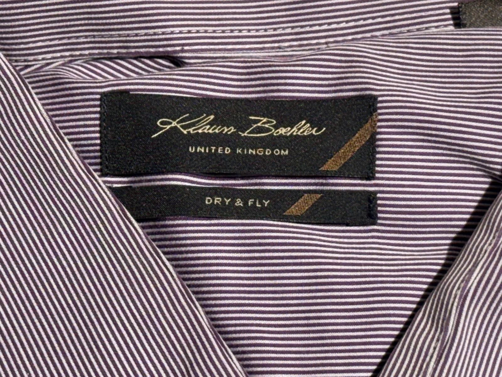Klauss Boehler United Kingdom Men’s Long Sleeve Purple Striped Shirt Size 17.5