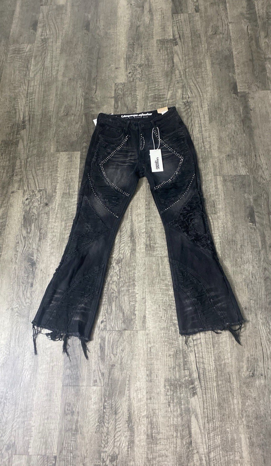 Signature by Levi Strauss & Co. Men’s Black Flared Jeans Frayed Hem 5-Pocket
