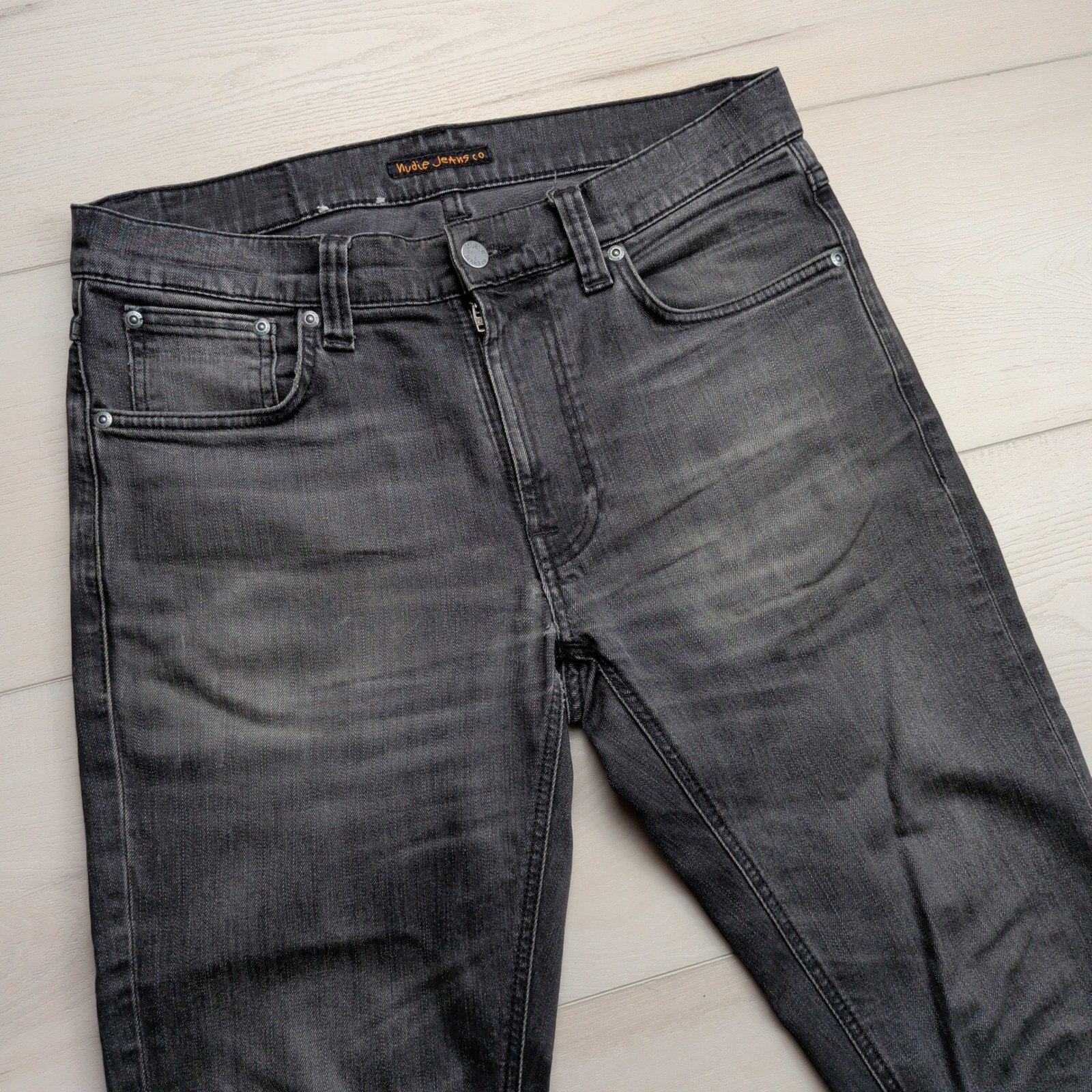 Nudie Jeans Co Lean Dean Mono Grey Slim Tapered Jeans Mens 30×34 (Fits 32×34)