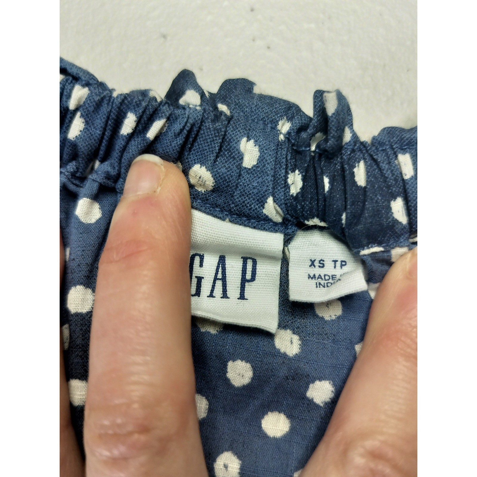 Y2K Gap Cotton Polka Dot Puff Sleeve Blouse Blue Ruffle Split Neck Top