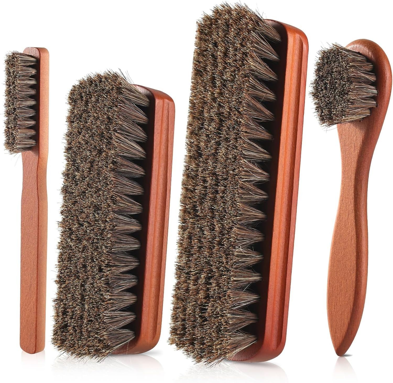 4 Pcs Shoe Brush, Boot Brush, Horse Hair Brush for Leather, Shoe Polish Brush.