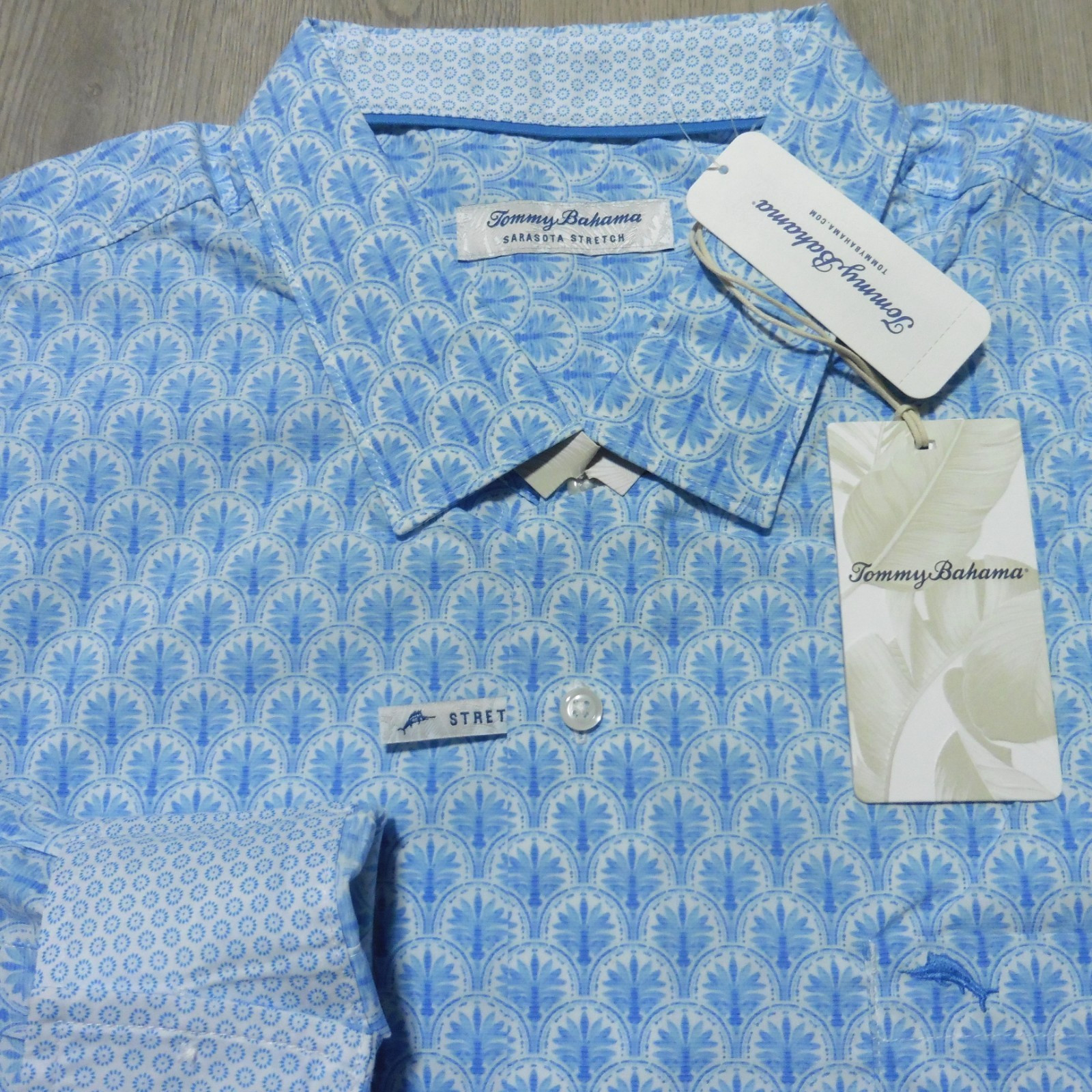 TOMMY BAHAMA Mens 2XLB 2XL BIG SARASOTA STRETCH SHIRT KINGDOM BLUE PALM TREE