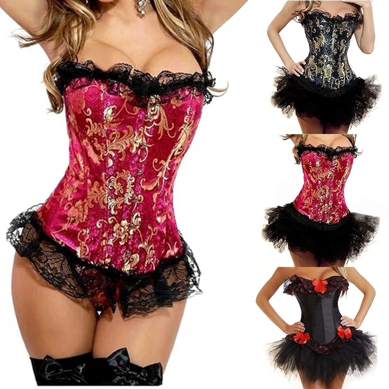 Sexy Women Waist Cincher Training Corset Lace up Bustier Overbust Boned Lingerie
