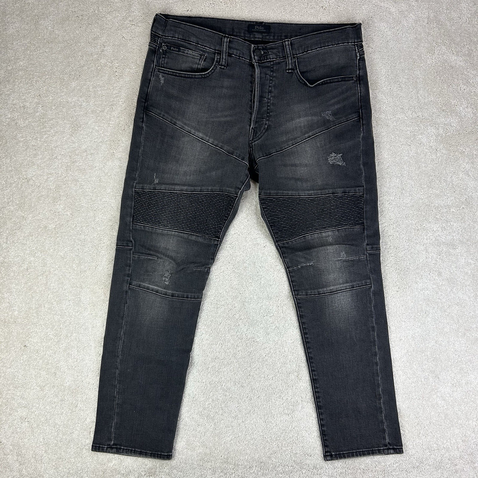 POLO Ralph Lauren Men’s 34×30 The Sullivan Slim Moto Biker Stretch Black Jeans
