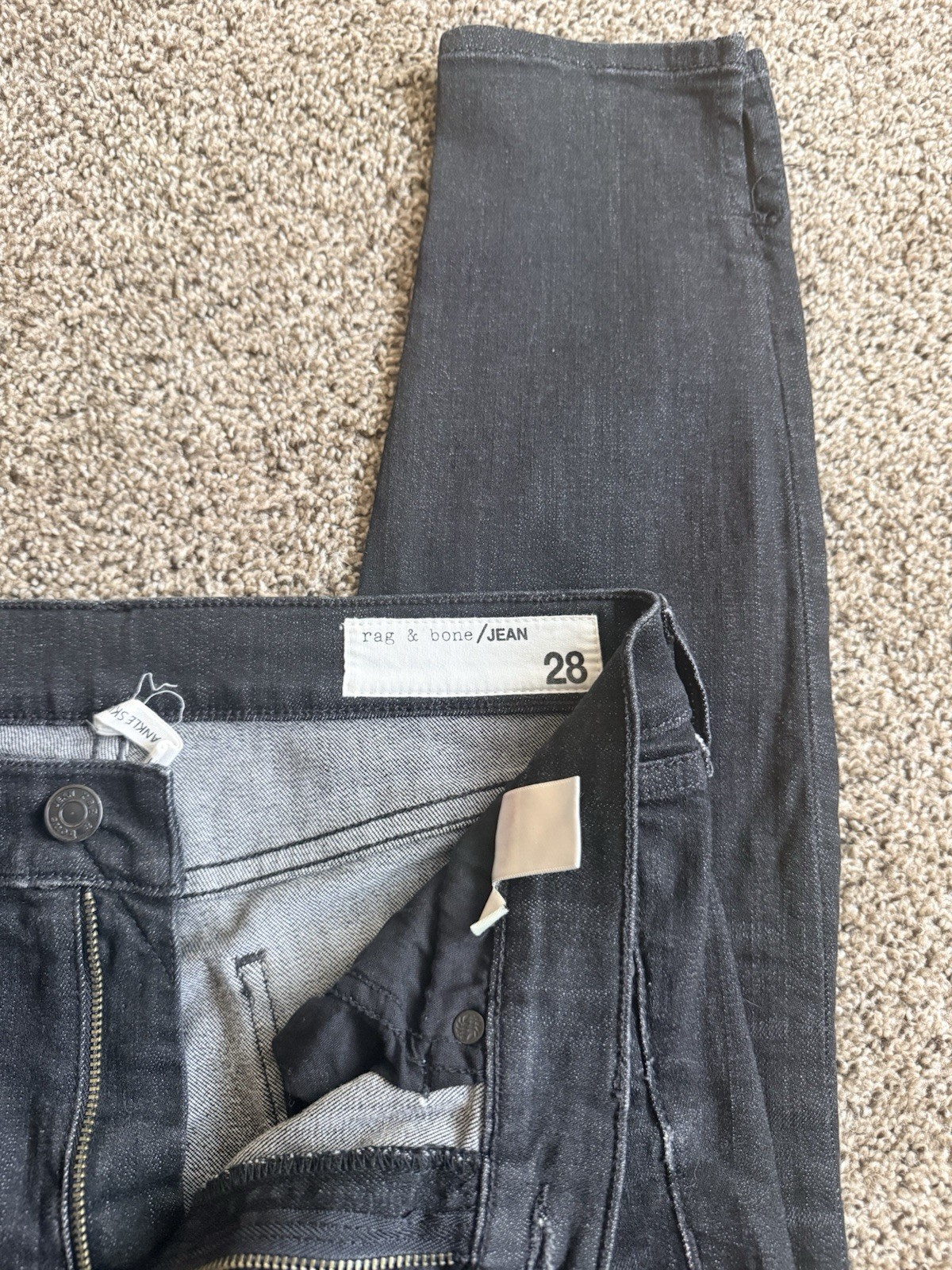 rag & bone/JEAN Women’s High Rise Ankle Skinny Black Dark Wash Stretch Jeans