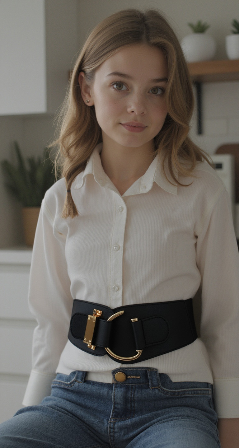 New Women Gold Metal Hook Buckle Elastic Black Fabric Cute Belt Plus Size XL XXL