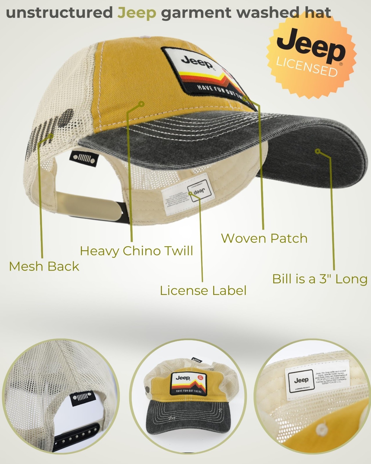 Unstructured Adjustable Snapback Trucker Hat – Garment Washed Baseball Cap for M