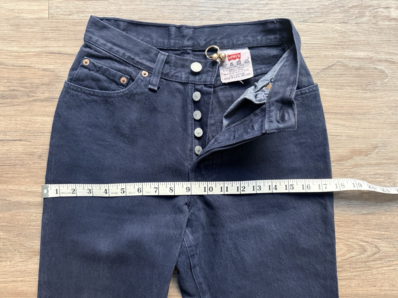 Vtg 1994 Levis 501 Navy Blue High Waisted Jeans Petite 24×31 Made in USA 90s