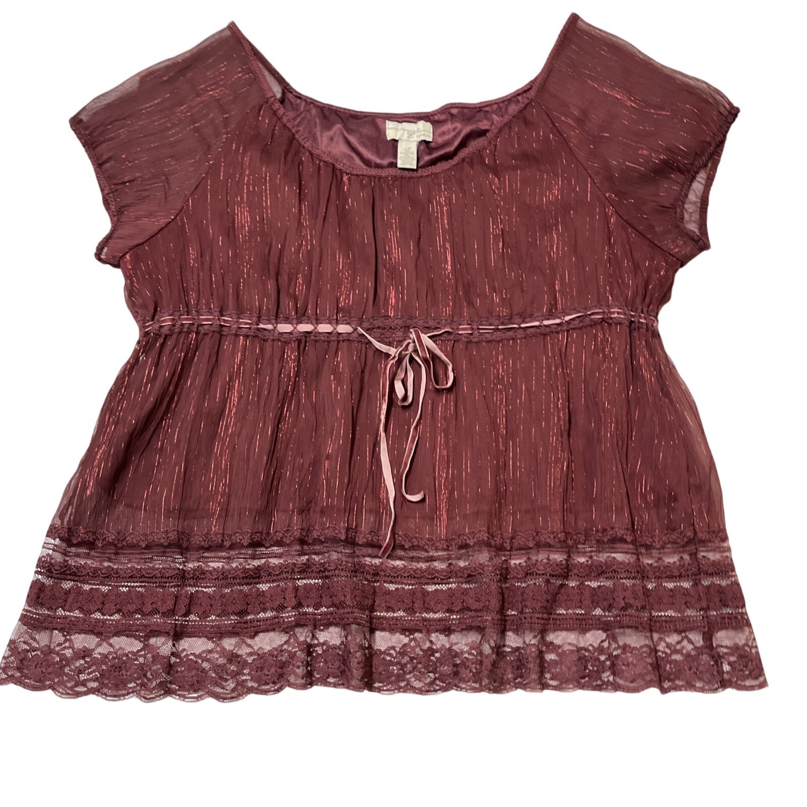 Venezia Y2K Top Burgundy Sheer Chiffon Metallic Size 18/20 Fairy Whimsigoth