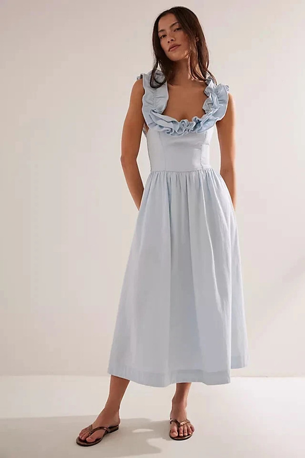 Free People Ruffle It Up Midi Dress Tie Back Smocked Endless Summer New Large L