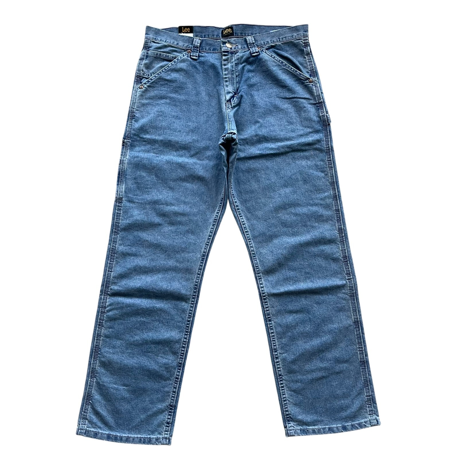 Lee Men’s Stone Wash Straight Leg Loose Fit Cargo Carpenter Denim Jeans 3 Colors