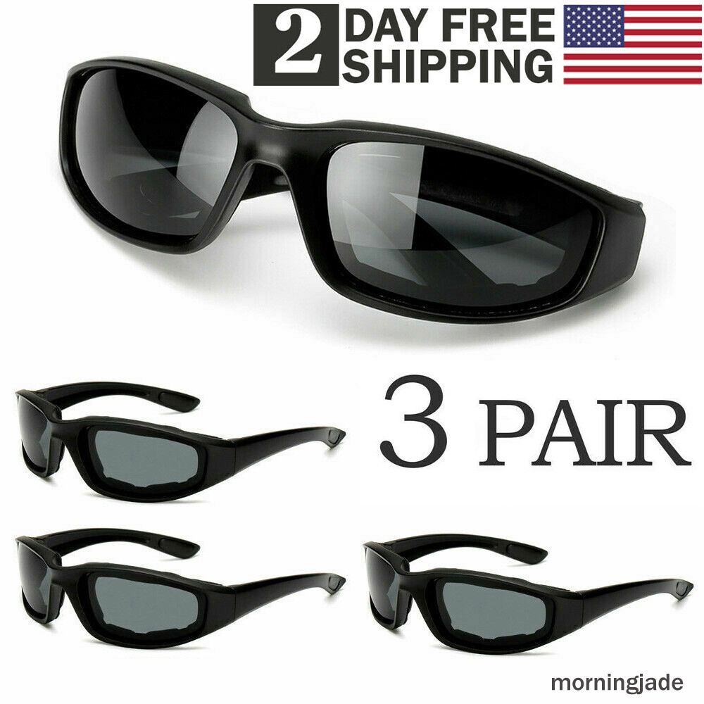 3 Pairs Chopper Padded Foam Wind Resistant Sunglasses Motorcycle Riding Glasses