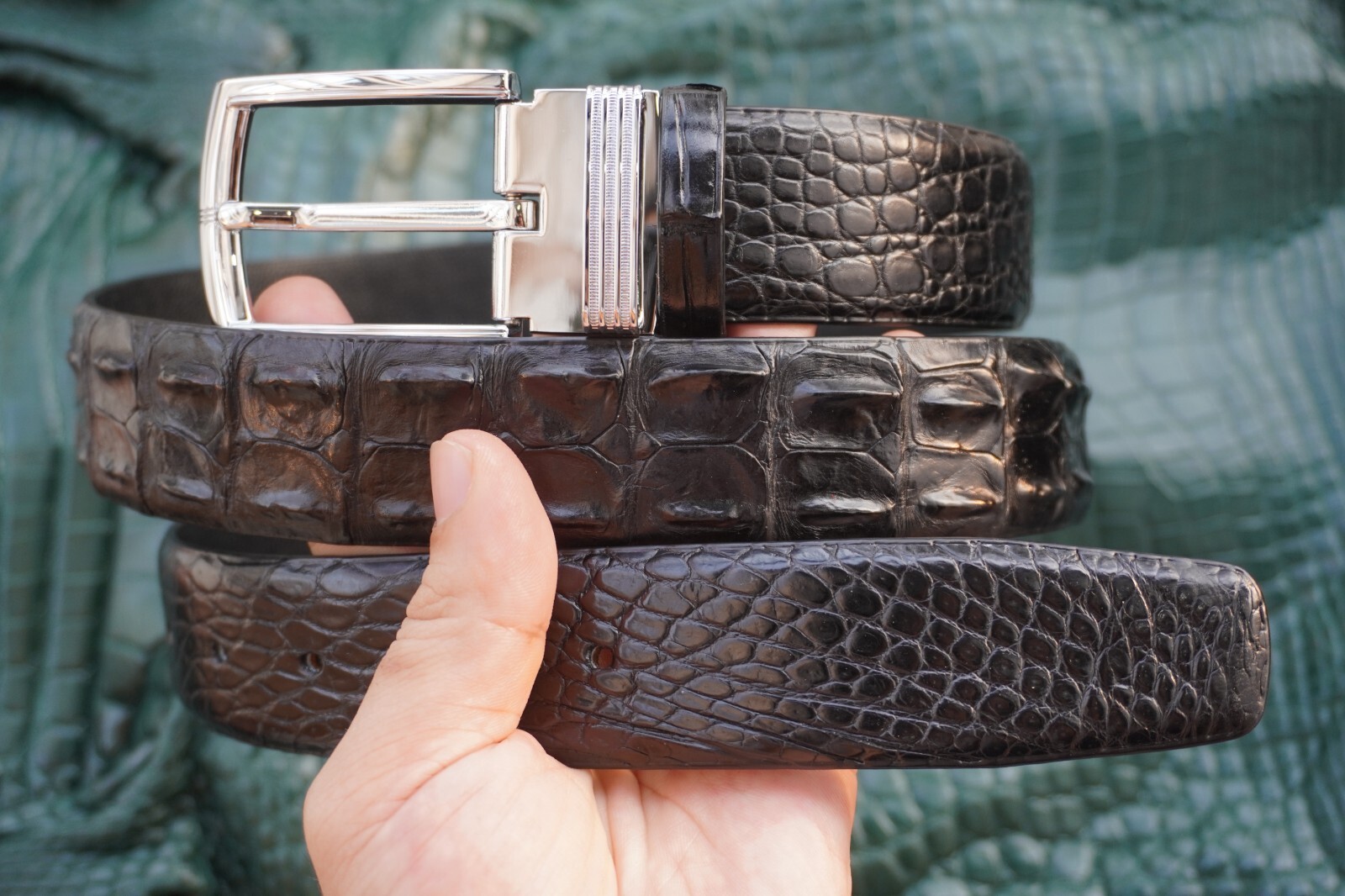W 1.5 ” – Black Real CROCODILE Hornback LEATHER Skin Men’s Belt #F26