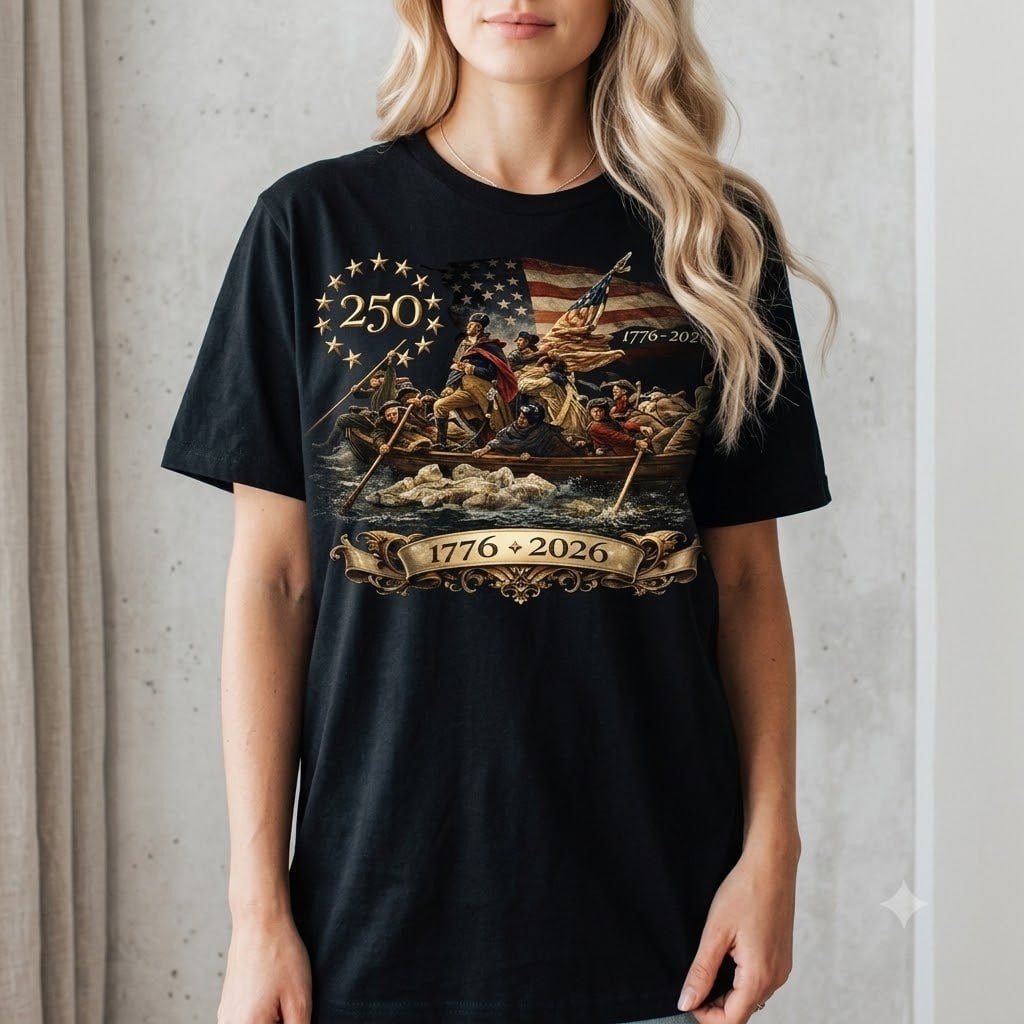 George Washington Crossing Delaware T Shirt 250th Anniversary America 1776 2026