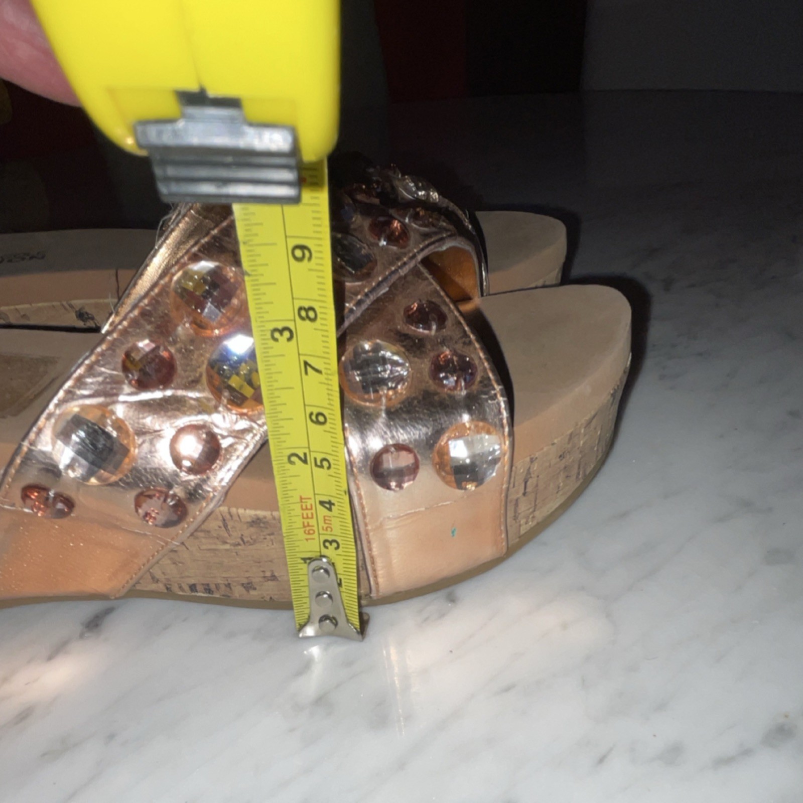 Kenneth Cole Reaction Women’s Gold Studded Rhinestone Wedge Slide Sandals 8M