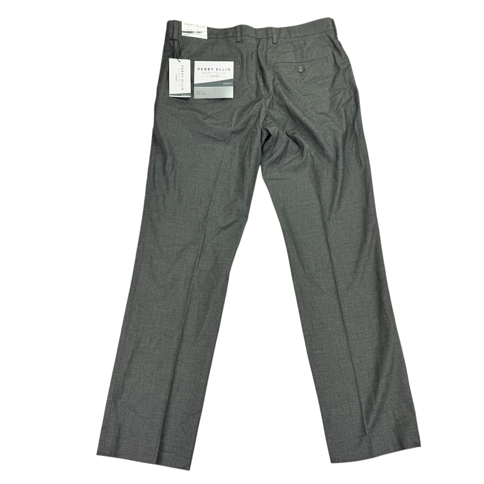 Perry Ellis Mens Slim Fit Non-Iron Stretch Dress Pants Alloy Gray 33×30