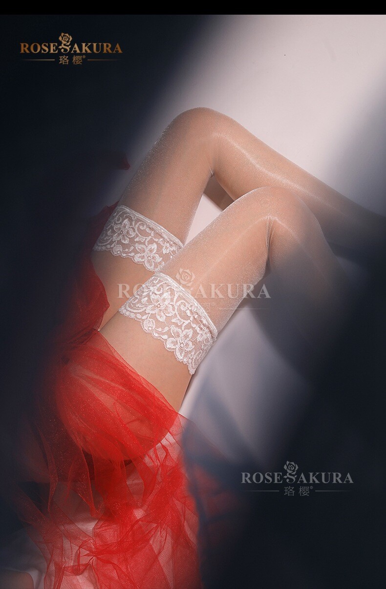 Rose Sakura Stay Up Glossy Sheer Glitter Thigh High Lace Stockings Hold Ups 7248