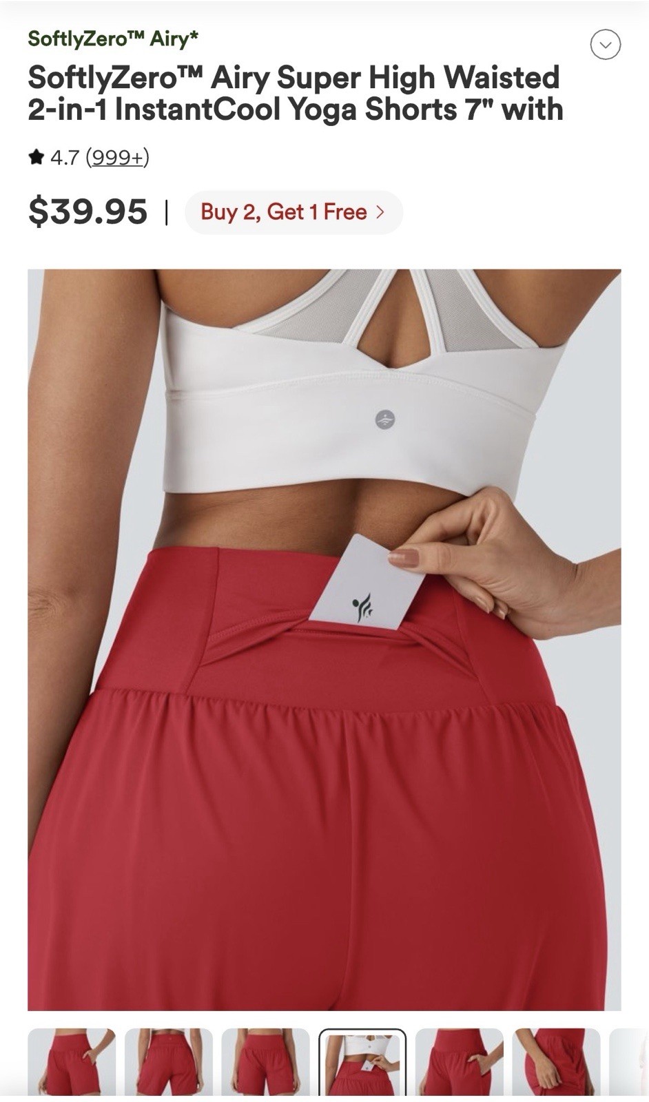 NWT Halara Airy Super High Waisted InstantCool Yoga Shorts 7″ Red Salsa Lg