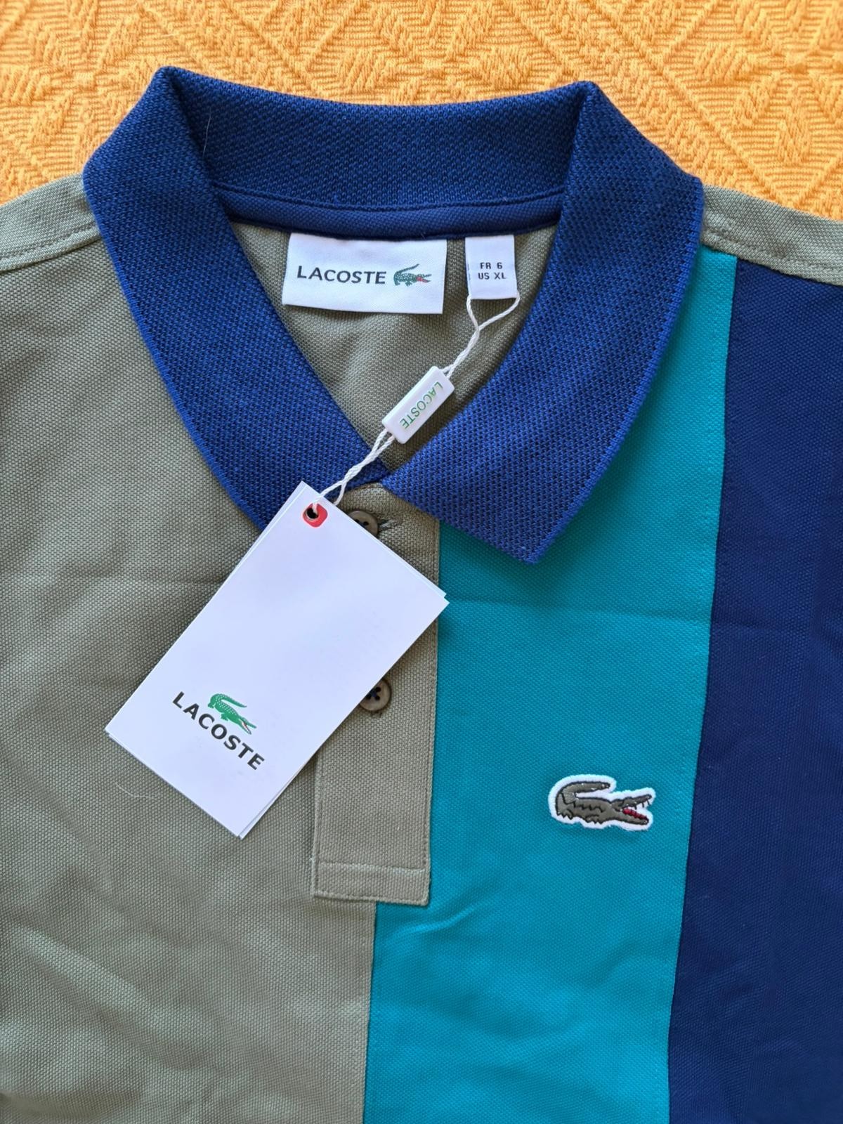 Lacoste Mens Color-Block Polo Shirt Grey Blue Turquoise Size XL FR 6 – NEW