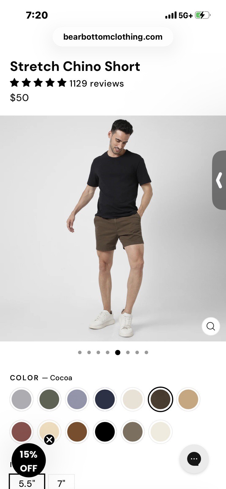 Bear Bottom Stretch Chino Shorts 5.5” All Size M (5 PAIRS)