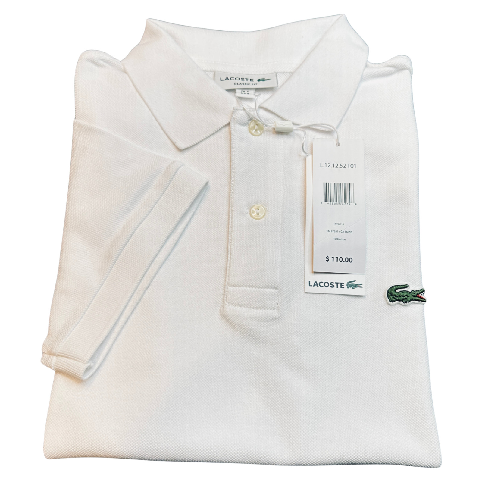 Lacoste polo for men Cotton Short Sleeve Classic Fit Color White Free Shipping
