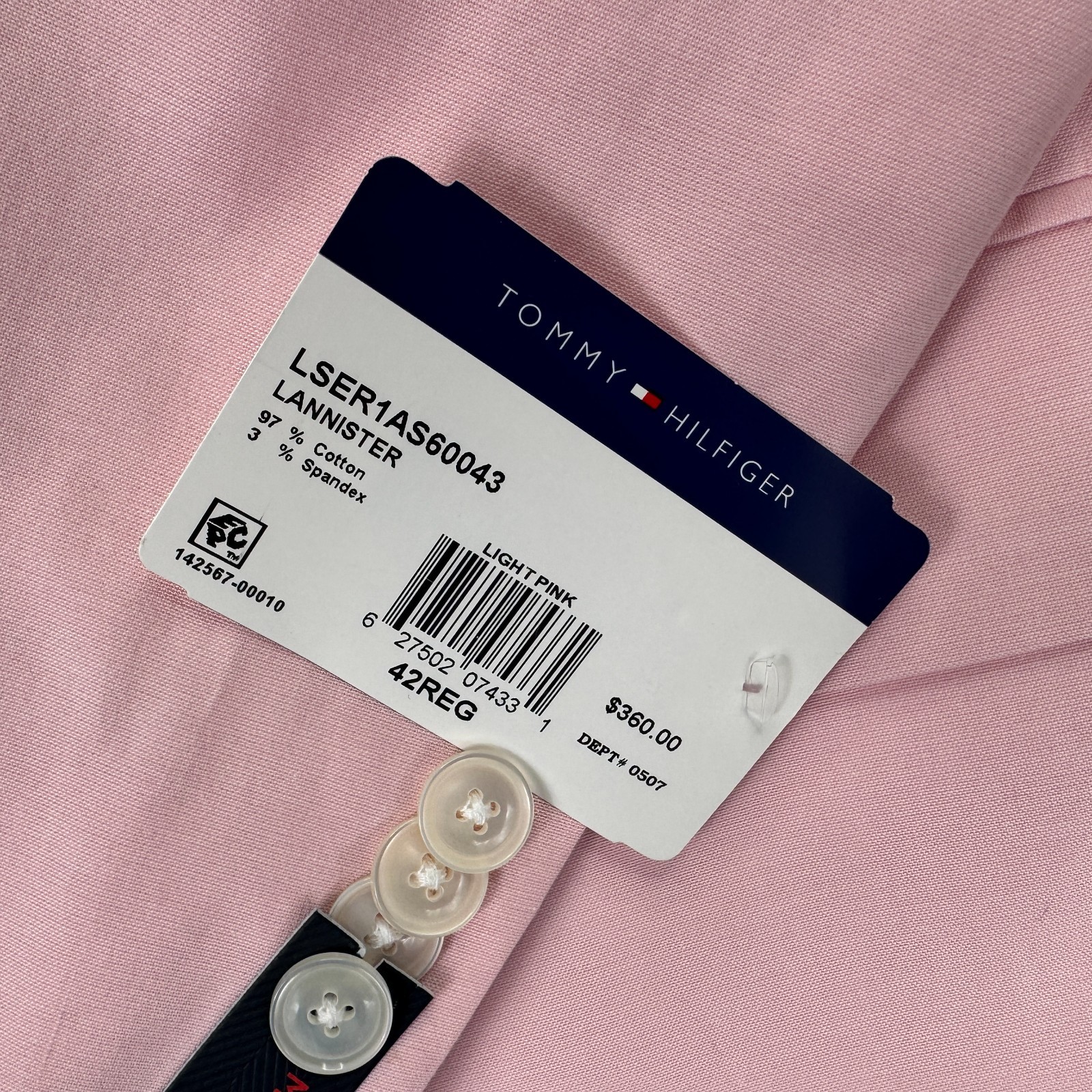 Tommy Hilfiger Mens TH Flex Modern Fit Chambray Suit Jacket Light Pink 42R
