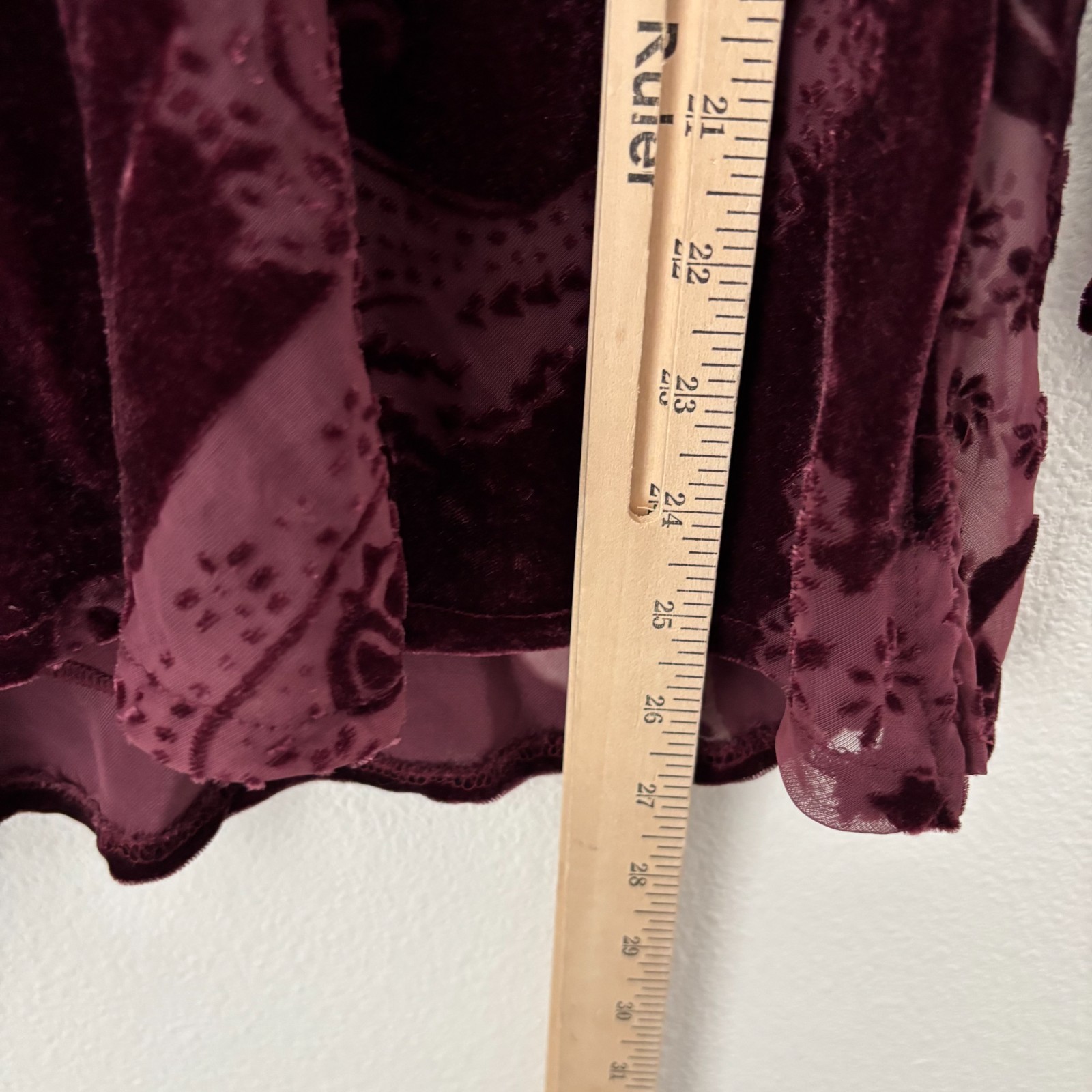 Vintage Fashion Bug Top XL Burgundy Floral Velvet Burnout Whimsigoth Fairy Y2K