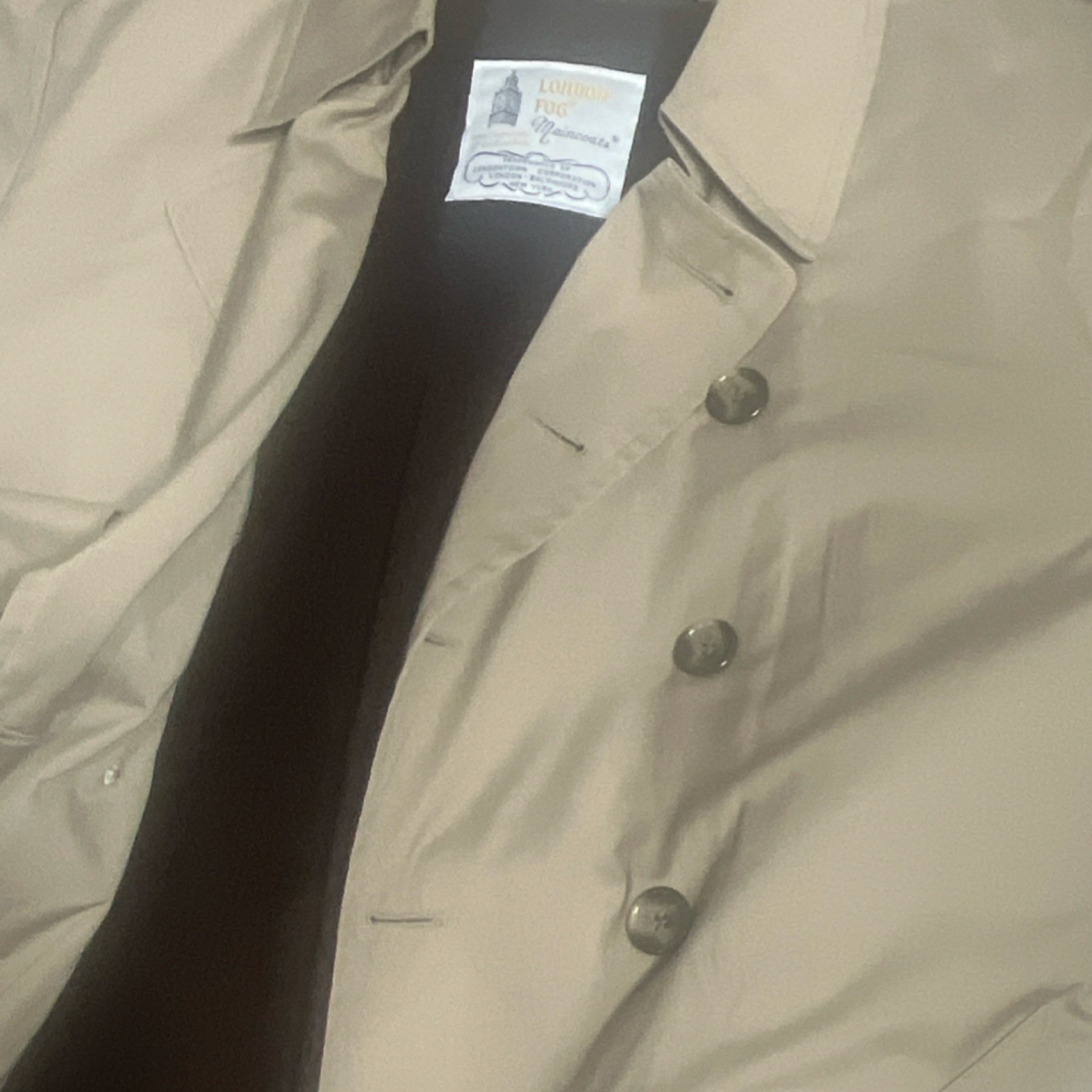 London Fog Men’s Khaki Trench Coat Button Belt Removable Liner Long Size 42