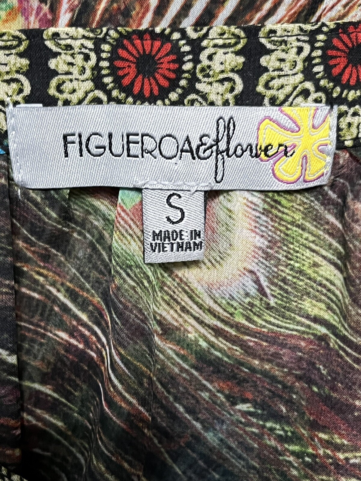 Figueroa & Flower Blue Floral Semi-Sheer Blouse Peasant Top Tunic Small Casual