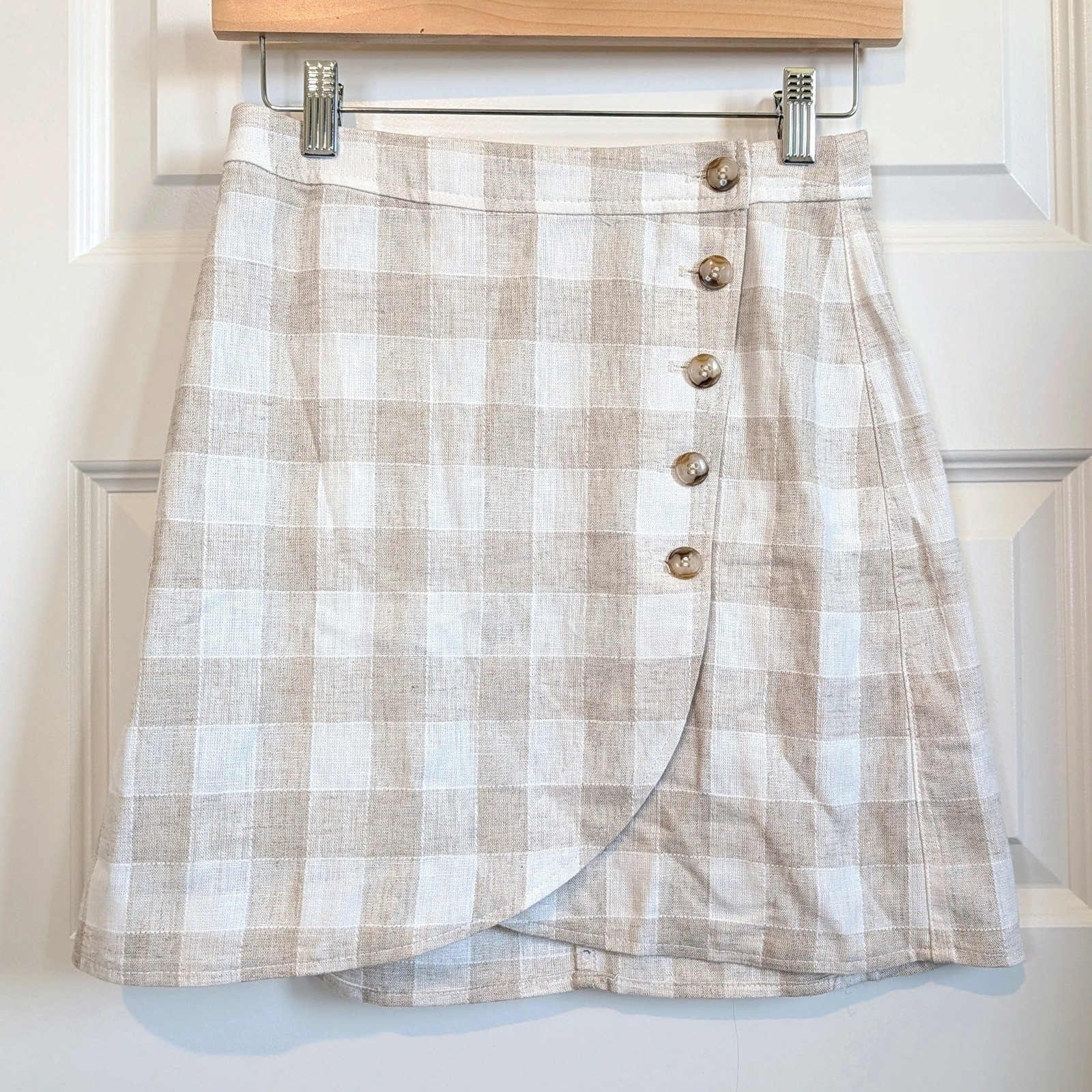 Madewell Gingham Linen Blend Mini Skirt