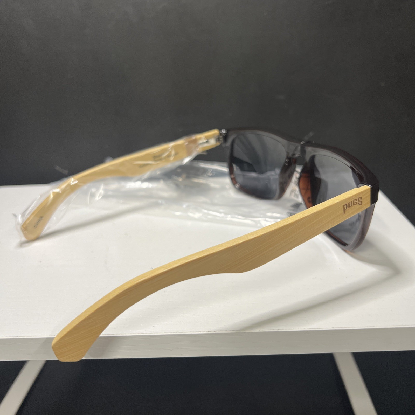 Pugs Premium PR1 Sunglasses with Brown/Bamboo Frame & Black Lenses New UV400