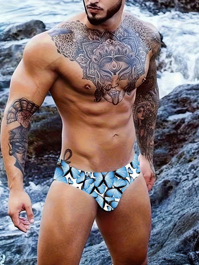 New Men’s Sexy “Blue Butterflies” Bikini Brief w/Enhancing Contoured Pouch-Gay