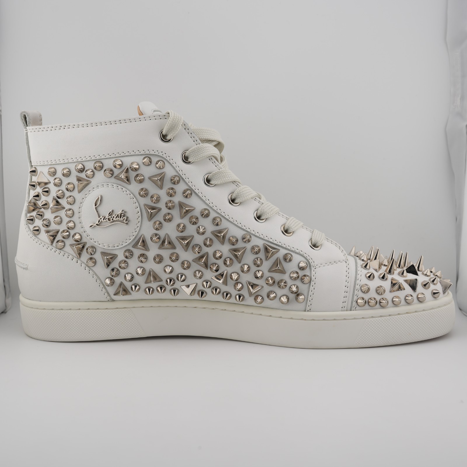 Christian Louboutin Louis Pik Pik High Top Flat Calf White Leather EU 45.5