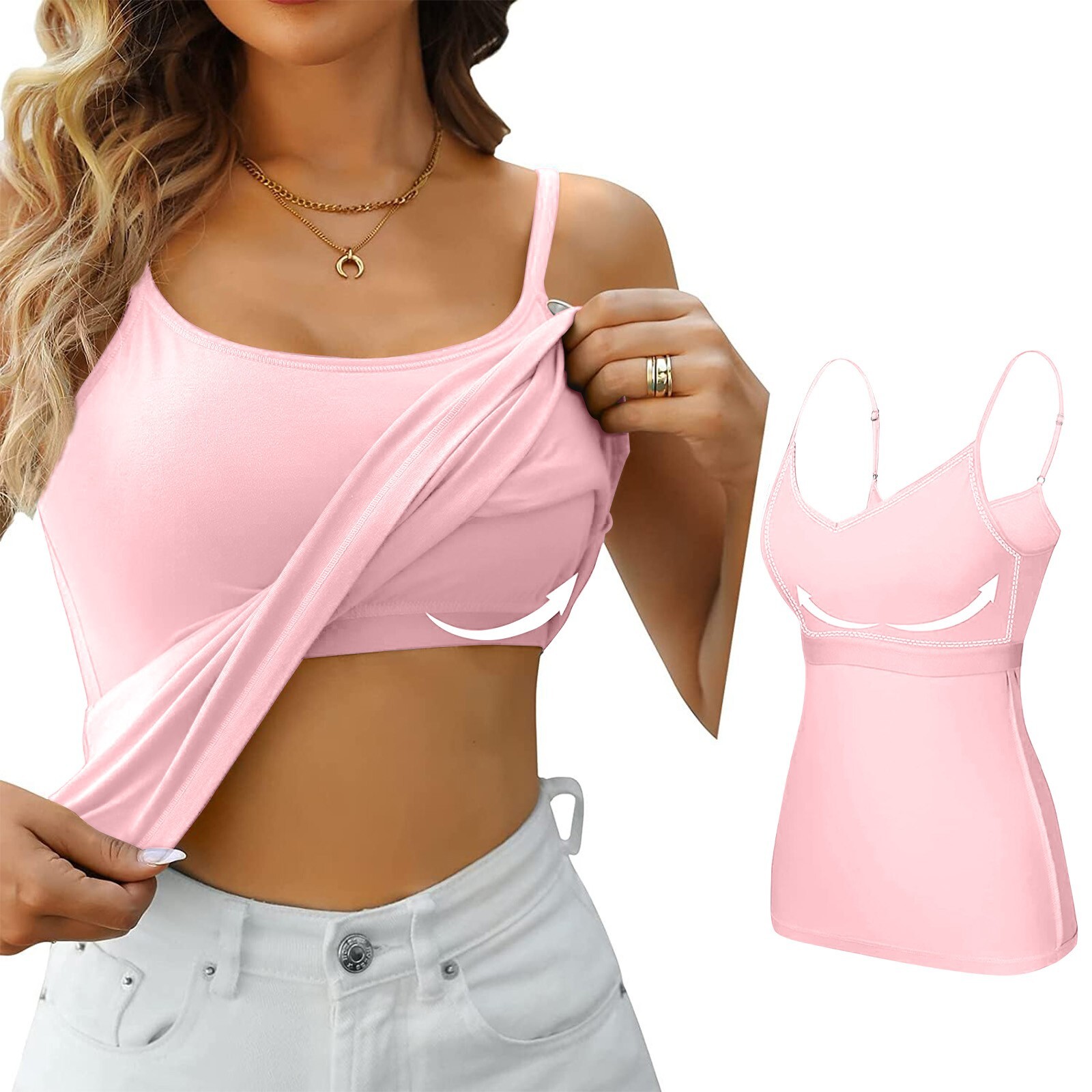 Womens Fit Camisole with Built in Bra Adjustable Spaghetti Straps Camis Tank Top