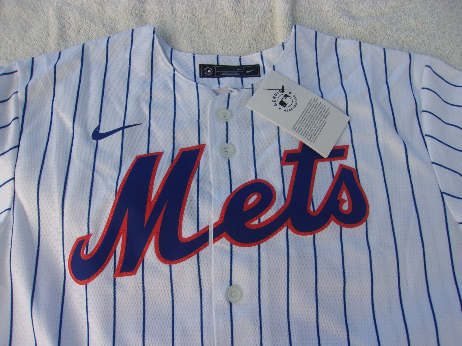 NWT Nike Youth baseball jersey, M, or XL, NY Mets, #20, Alonso, white, stripes