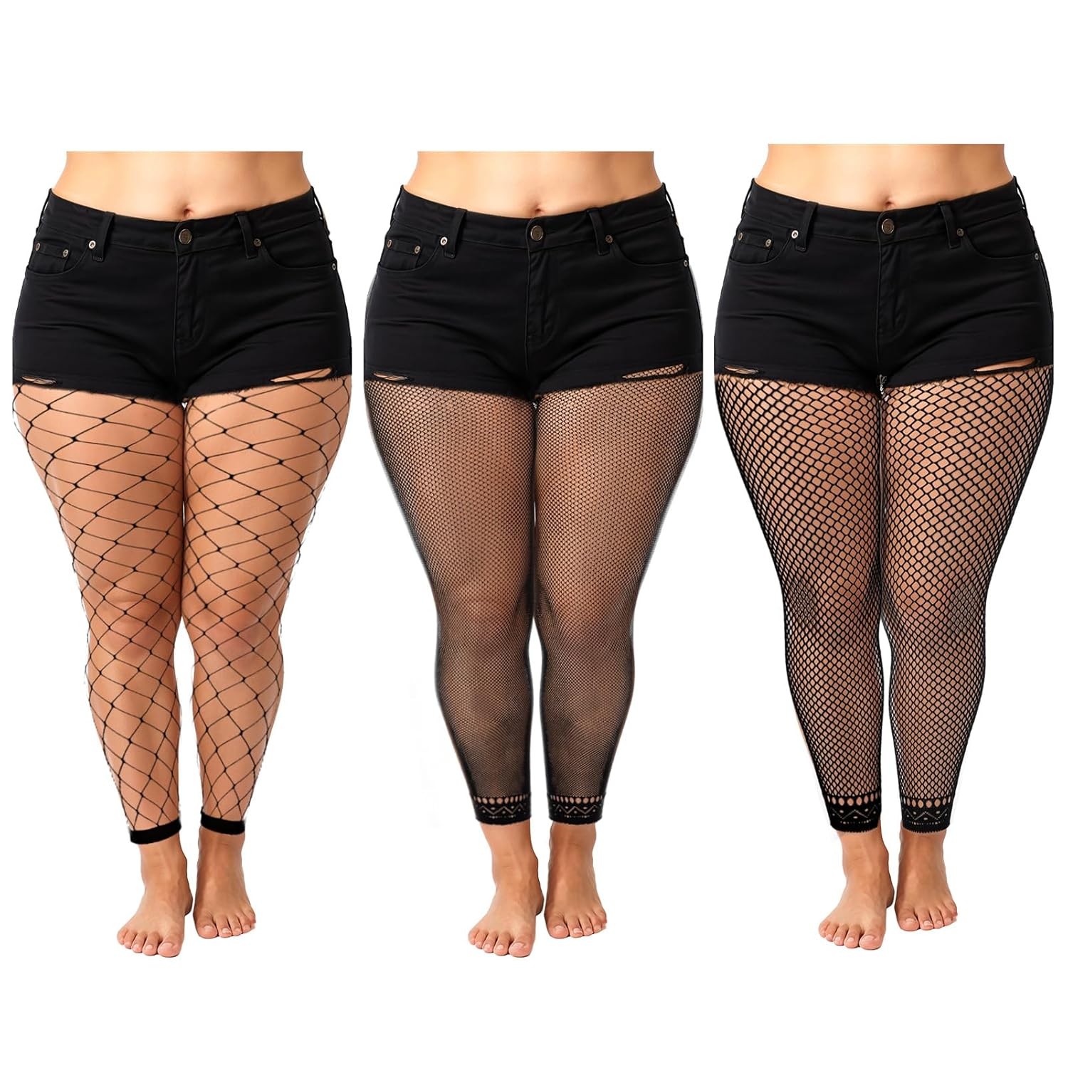 Women’s Plus Size Fishnet Stockings High Waist Stretchy Footed Tights for Women