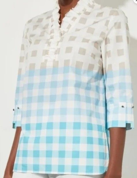$195 Ming Wang Blue Ruffle Collar Shirt Size M