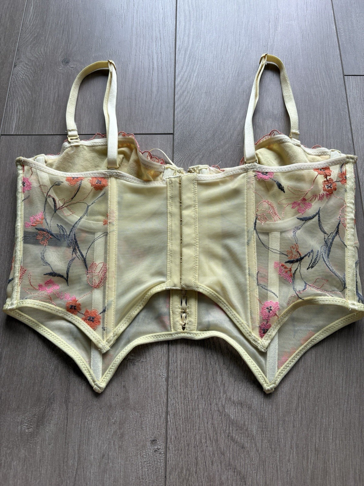 Flora Embroidered Bustier Top In Yellow, Women’s At Urban Outfitters Size M (