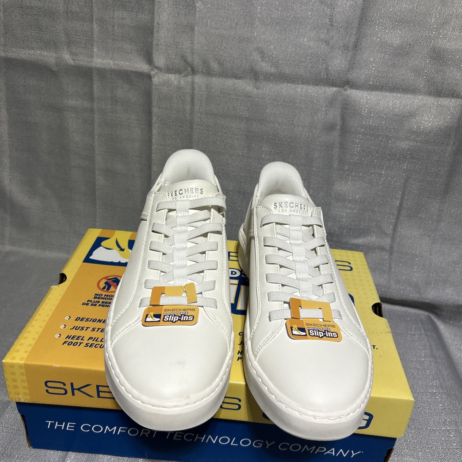 Men SKECHERS Court Break Double Vented Hands Free Slip-Ins Shoes SZ 11.5 White