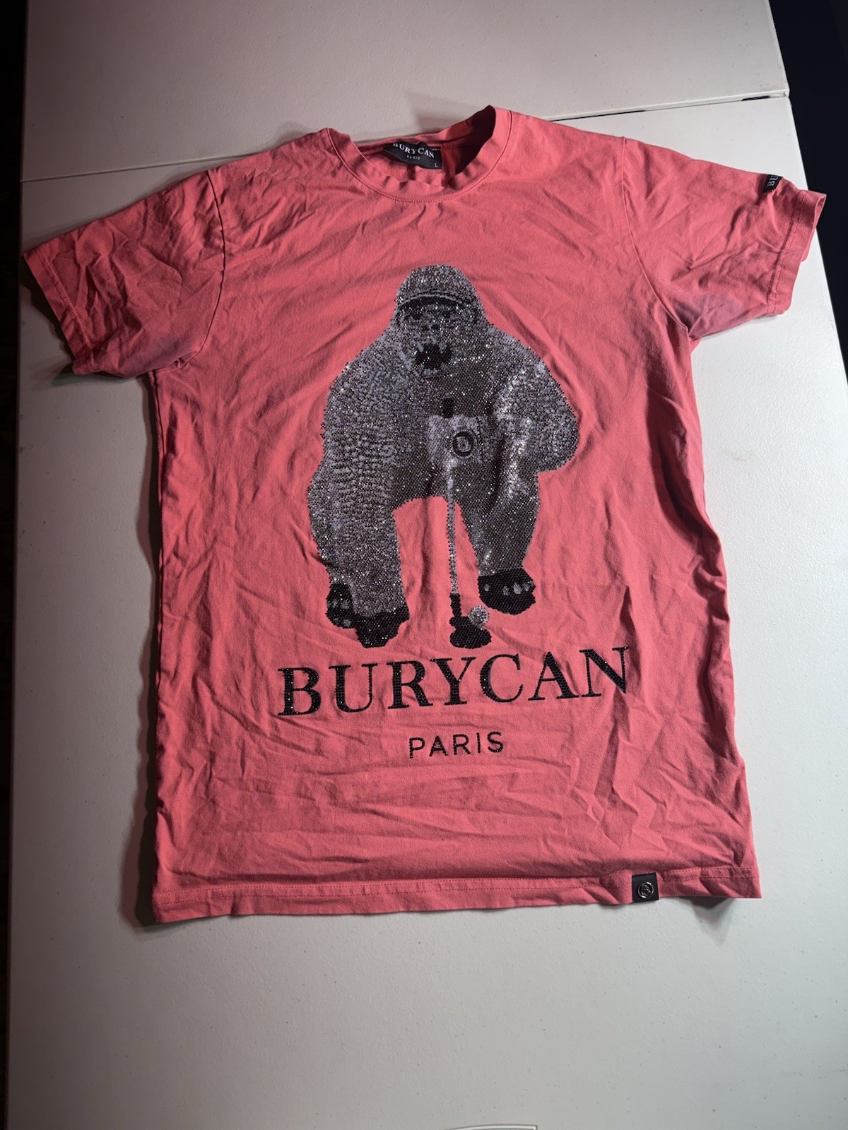 Burycan Paris Gorila Golf Black T-shirt Bling Gold Rhinestones Athletic Fit Sz L