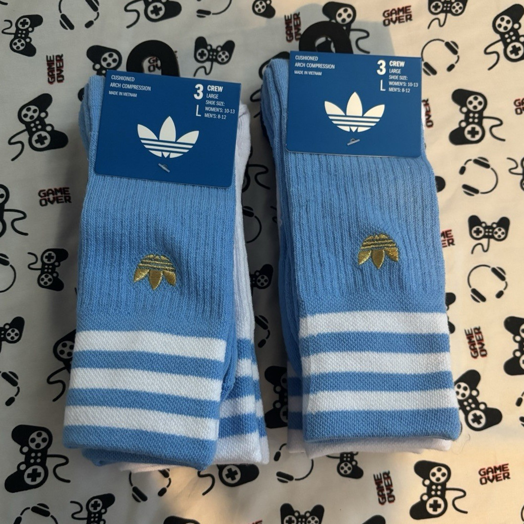 Adidas Mens Crew Cushioned Socks 3 Prs Originals Arch Compression SZ 8-12