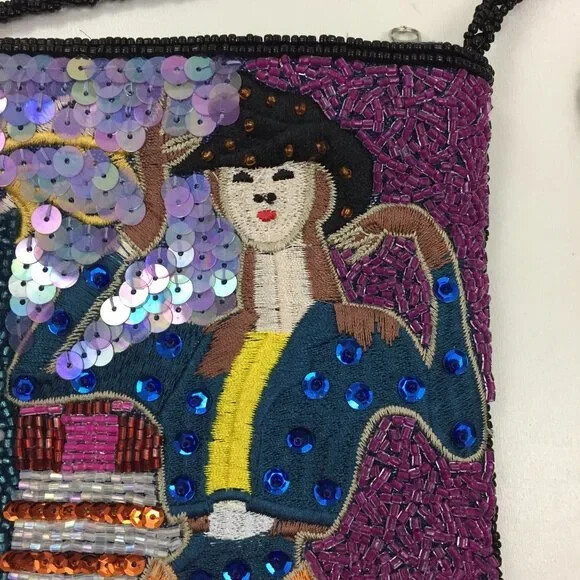 NWOT Multi-Colored Embellished Sequin Beaded Person Hat Small Handbag Purse