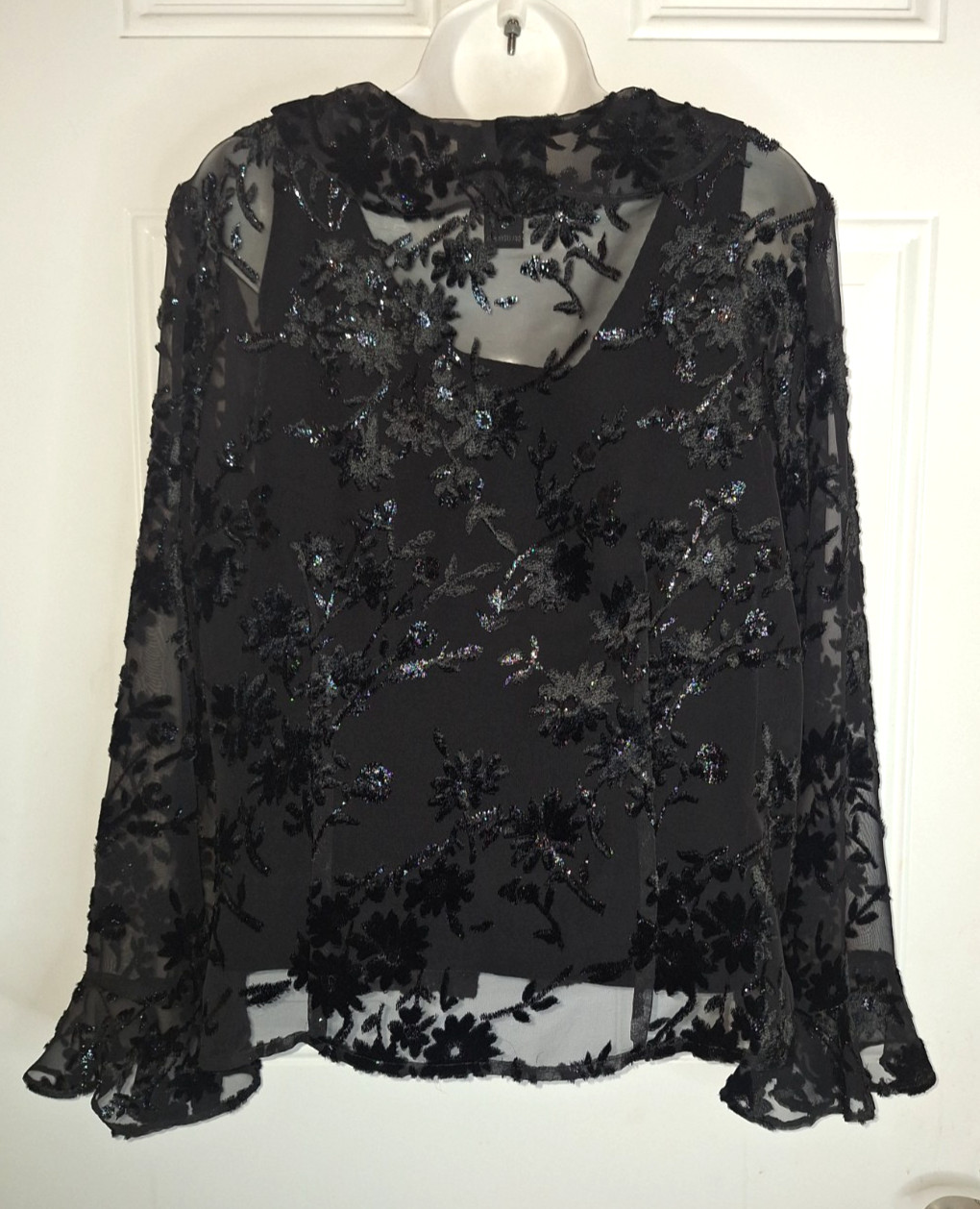 VTG Virgo Petite Velvet Burnout Blouse Sheer Sparkle Separate Tank Top Size 12P
