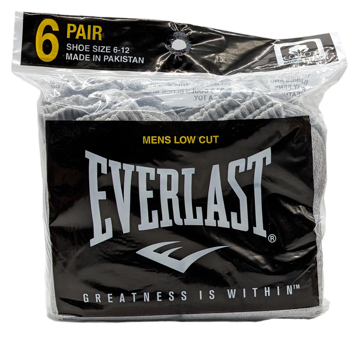 Everlast Men’s Socks Value Pack Full Cushion Comfort Size Large 6-12 Grey