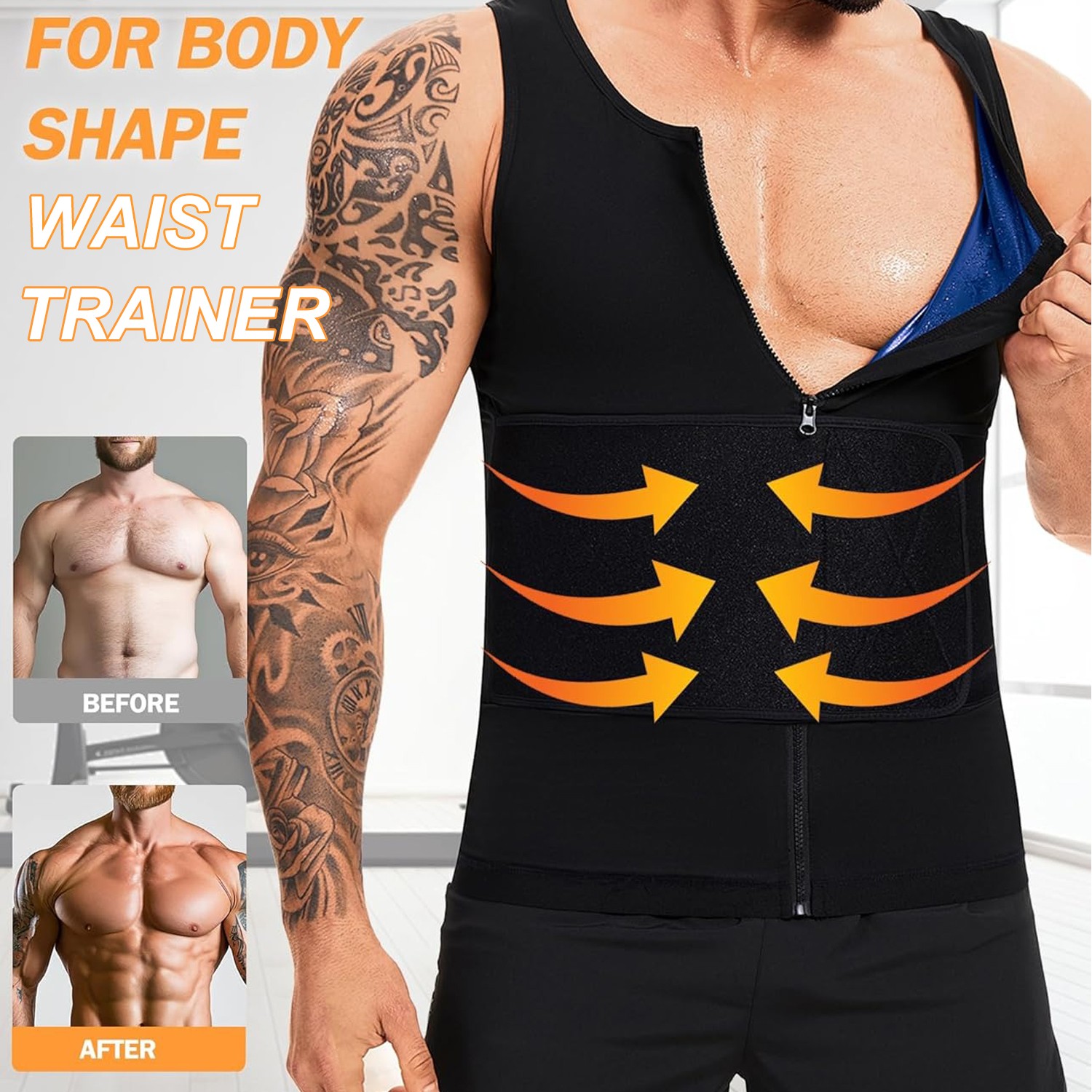 Men Body Shaper Sauna Sweat Vest Workout Tank Top Abdomen Reducer Waist Trainer