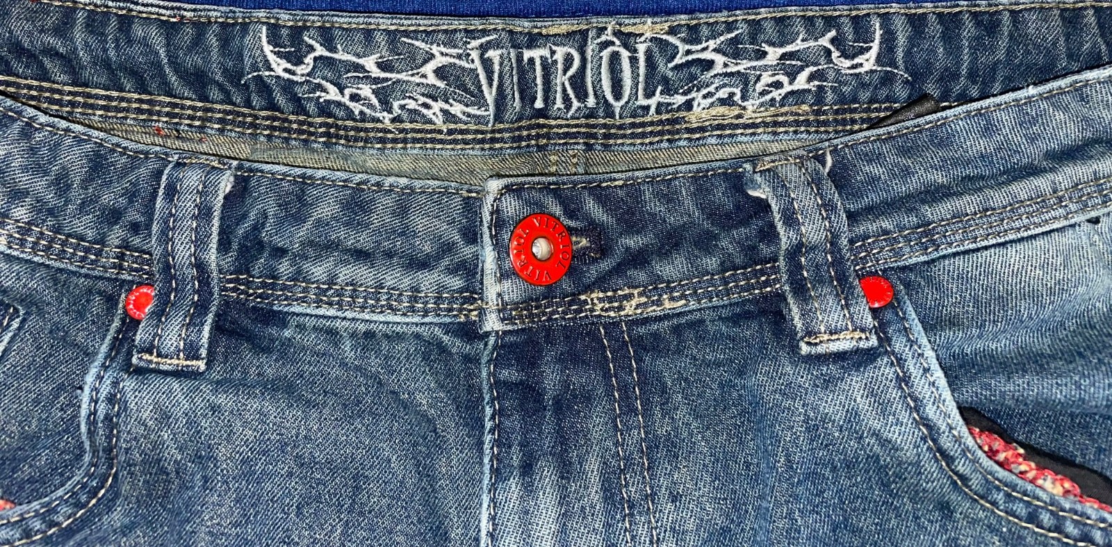 Y2K Vitriol Goth Ultra-Wide Jeans Blue Baggy Hip Hop JNCO Style Mens Size 34×28