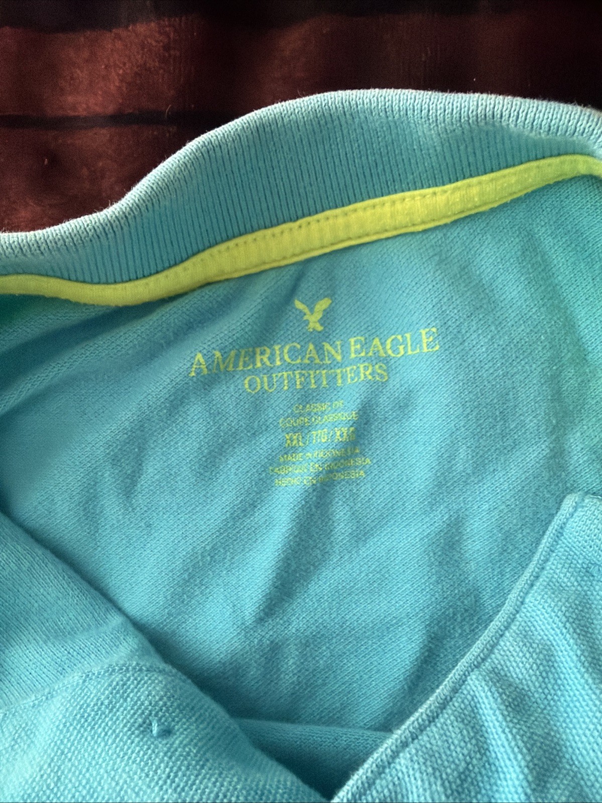 American Eagle Outfitters Mens 2xl Classic Fit Polo Shirt Turquoise Neon Yellow
