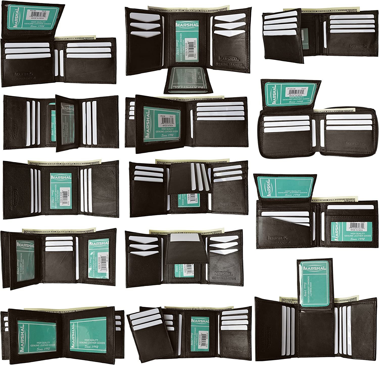 Marshal New Black & Brown wholesale lot of 12 Premium leather Bifold/Trifold…