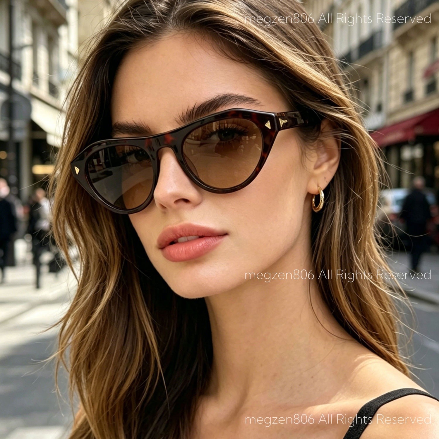 Prada SPR B15 Women Sunglasses Tortoiseshell Frame Yellow Lenses Cat Eye w/Case