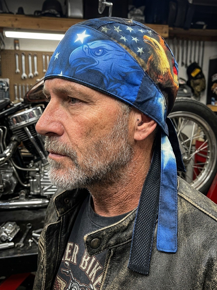 American Patrotic USA Eagle Platinum Durag Doo Rag Cap Biker Durag Sweatband